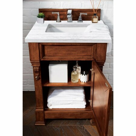 James Martin Vanities Brookfield 26in Single Vanity, Warm Cherry w/ 3 CM Arctic Fall Solid Surface Top 147-114-V26-WCH-3AF